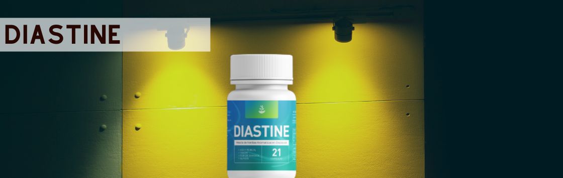 Diastina: Un envase de comprimidos con una etiqueta que indica su eficacia en el tratamiento de la diabetes, con una imagen de una dieta sana y ejercicio.
