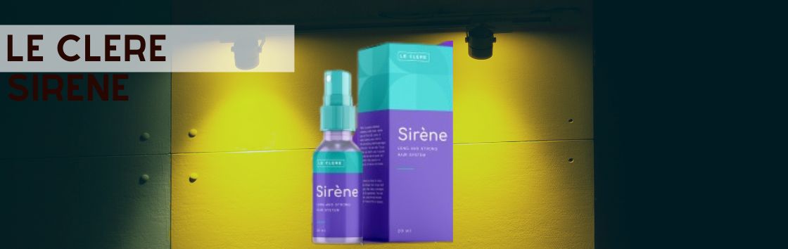 Le Clere Sirene: Un spray con una etiqueta que indica su eficacia para favorecer el crecimiento del cabello, con la imagen de una cabellera.