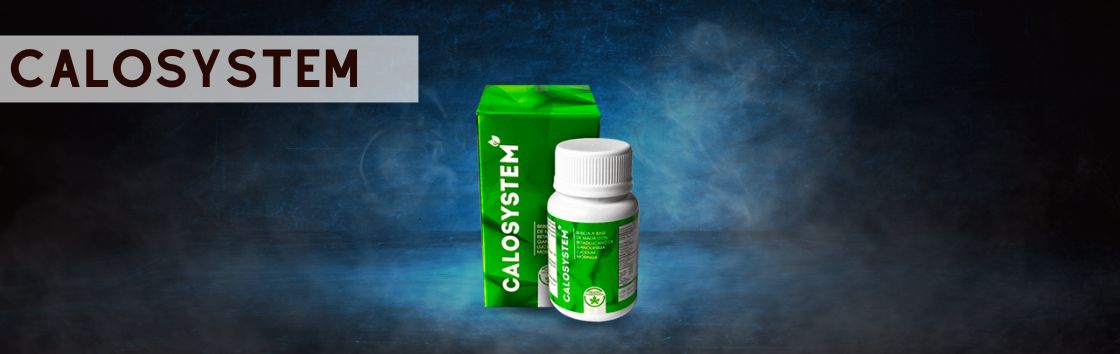 Calosystem: Un frasco de pastillas adelgazantes con una etiqueta que muestra una cintura que se reduce gradualmente.