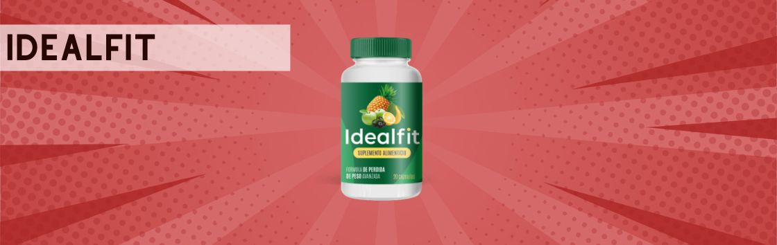 Idealfit: Un envase de pastillas adelgazantes con una etiqueta que muestra el cuerpo de una mujer transformado en un físico más tonificado y en forma.