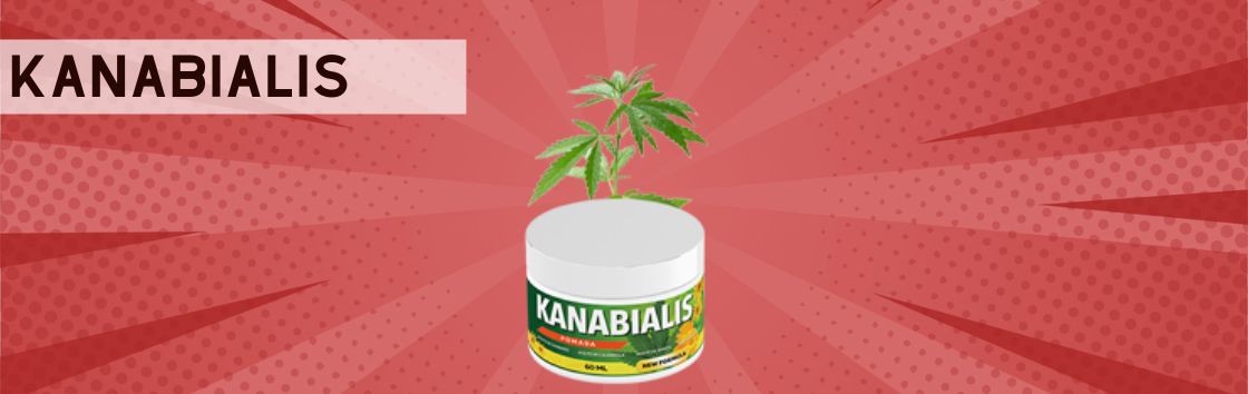 Kanabialis: Una etiqueta para una pomada articular con ingredientes naturales y una imagen de una articulación con inflamación y dolor reducidos.