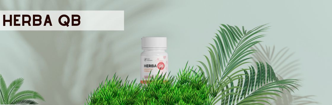 Herba Qb: Envase de comprimidos con una etiqueta que indica su eficacia para mejorar la tensión arterial, con la imagen de un corazón en la etiqueta.